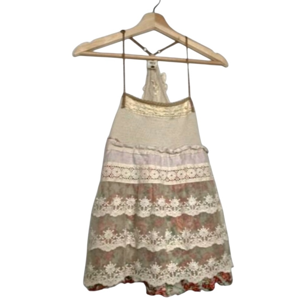 Free People Lace Floral Tank Top Size Medium Strappy Flowy Tiered